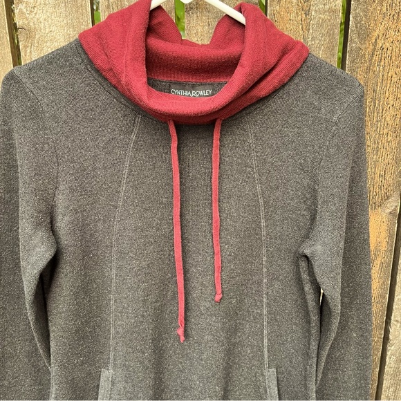 Cynthia Rowley Charcoal Gray & Burgundy Funnel Neck Sweater Tunic Sz S - Picture 6 of 14